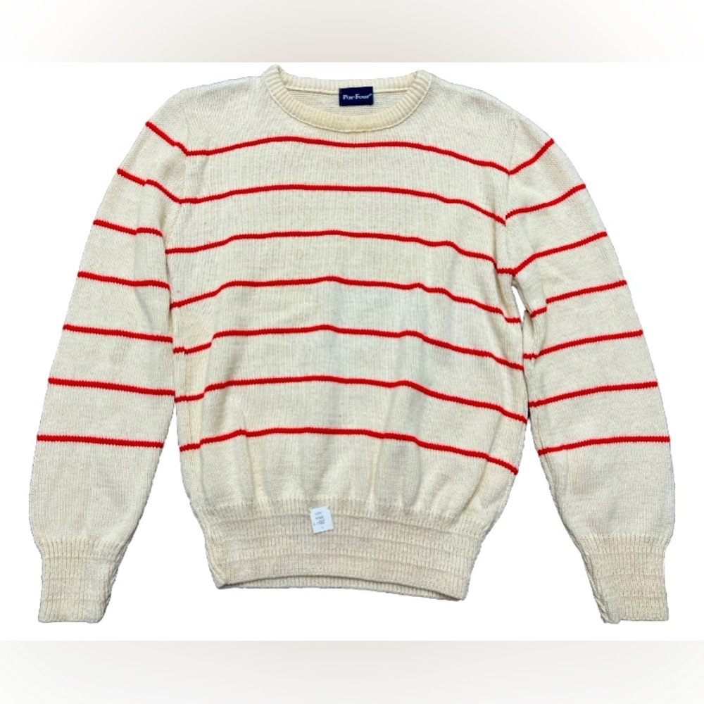 Par Four Sweater Vintage 90’s Deadstock Cream Red Stripes 100% Cotton Golf EUC